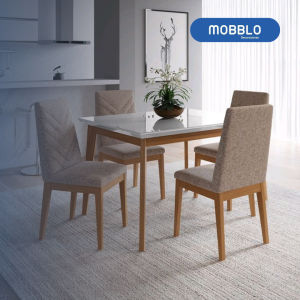 Comedor 4 puestos Axel Eurolino Marfil, Blanco Natural